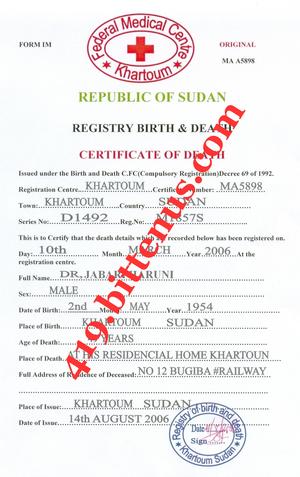 here is my late father death certificate